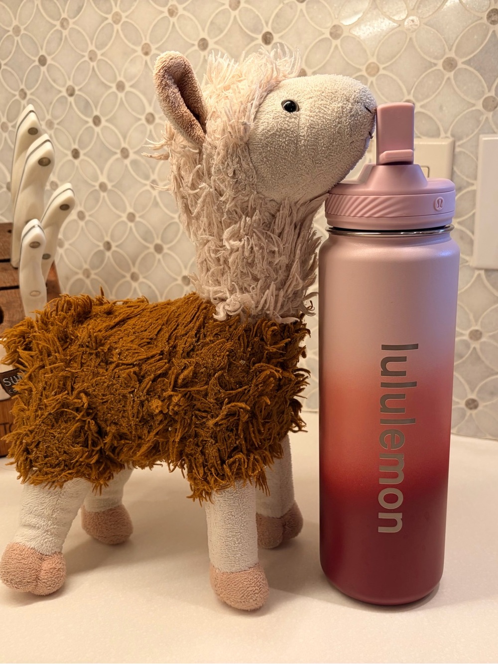 Lululemon Back to Life Sports Water Bottle 24oz Straw Lid Ombre Pink